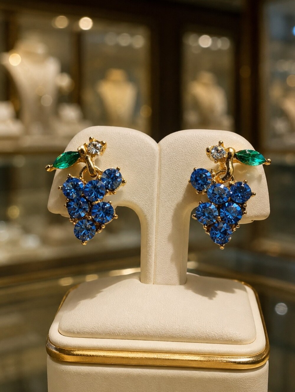 Gold-Plated Grape Cluster Earrings with Blue and Green Gemstones